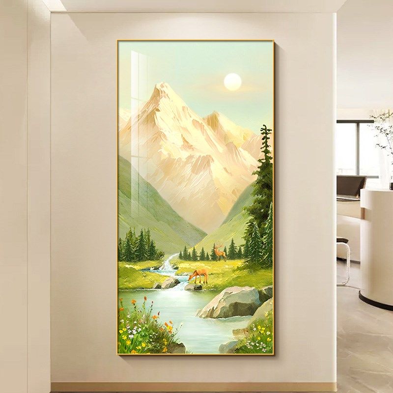日照金山入户正对门挂画简约大气山水风景壁画流水生财玄关装饰画,家居饰品,现代装饰画,淘宝优惠券,粉丝福利购,淘宝优惠卷