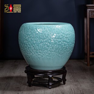 景德镇陶瓷书画缸卷轴缸影青釉大花瓶书房客厅落地字画收纳筒摆件