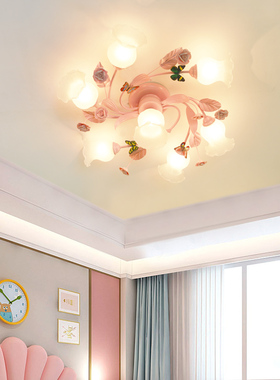 田园花草儿童公主女孩房吸顶灯美式风格客厅灯韩式粉色婚房卧室灯