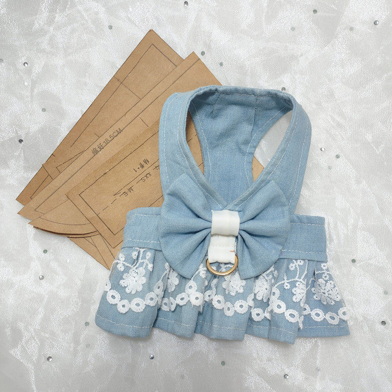 宠物狗狗猫咪牵引绳纸样背心式防脱可爱蝴蝶结胸背样版中小型犬