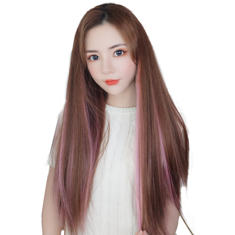 渐变挑染假发片女长发粉色一片式女长直发无痕隐形接发头顶补发片