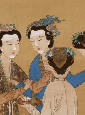 明 唐寅 王蜀宫妓图绢本 客厅装饰画挂画人物画高清艺术微喷装裱