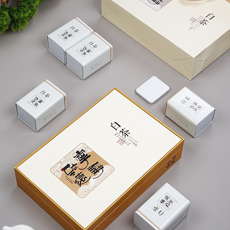 新款茶叶精品空礼盒安吉白茶包装高档中式精致手绘茶包铁盒储存罐图片