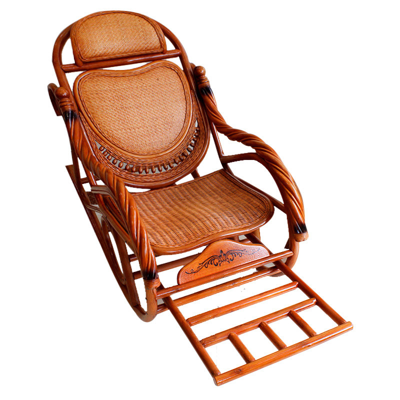 藤编摇椅中式复古老人躺椅豪华原木摇椅真藤椅午睡休闲户外阳台