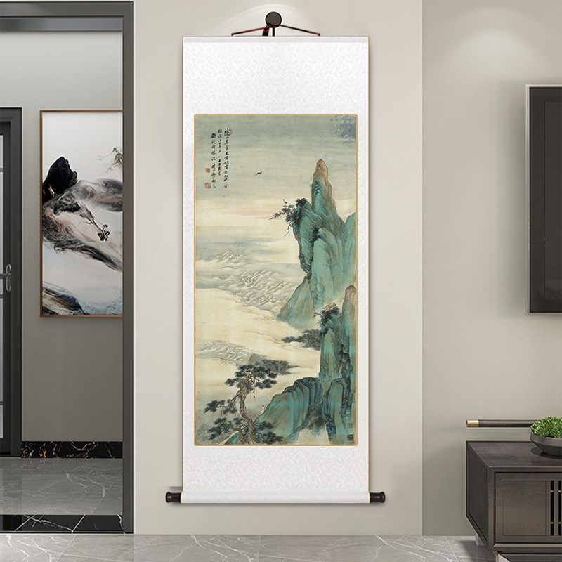 名家山水画仙山楼阁国画新中式卷轴挂画客厅装饰画办公室书房壁画