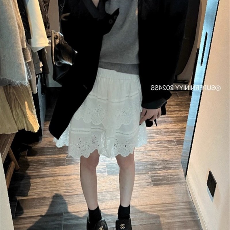 大碗plus定制大码女装微胖白色花边短裙夏宽松显瘦A字休闲半身裙