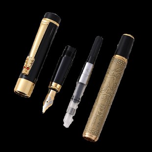 重手感青古铜金属美工弯尖高档商务办公八骏马钢笔墨囊墨水可定制