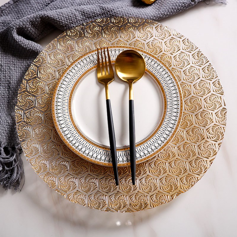 欧式项链纹玻璃盘宴会家用透明干果零食水果盘子西餐餐盘垫盘精致