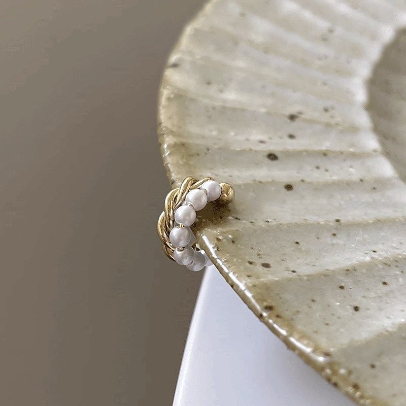 srrmhyn双层法式珍珠耳骨夹无耳洞女2023年新款潮夏季耳环高级感