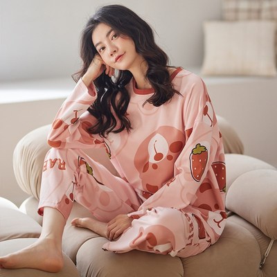 康谊睡衣女长袖长裤两件套装春秋季纯棉卡通可爱可外穿套头家居服