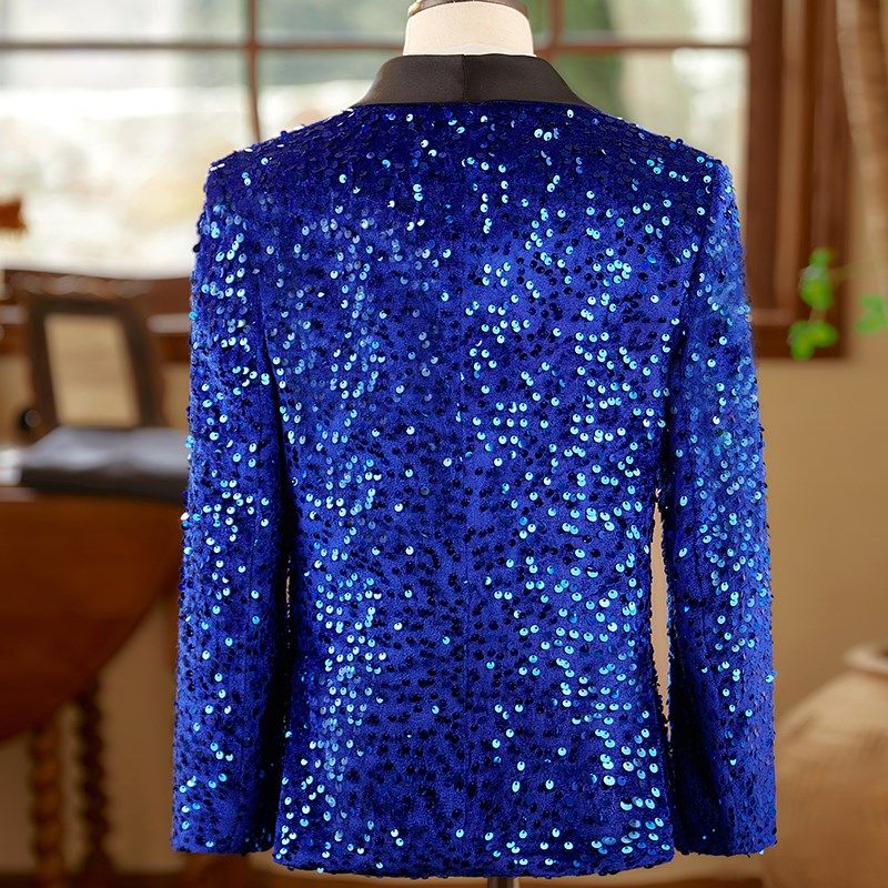 男童蓝色亮片主持人礼服儿童小西服学生舞台晚会演出服钢琴演奏服