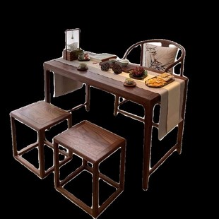 新中式黑胡桃木小茶桌阳台茶桌椅组合2024新款小型家用实木小茶台