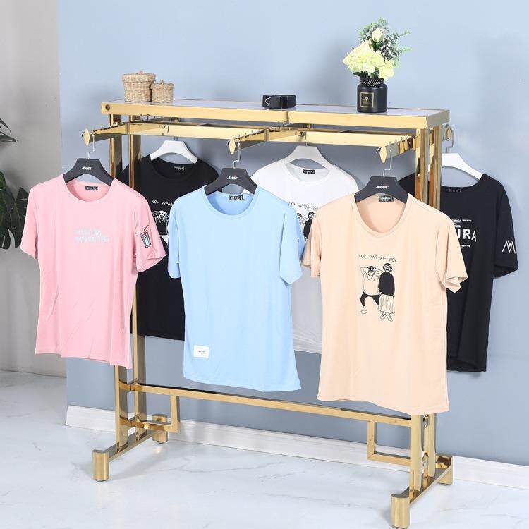 玫瑰金展示架服装店六臂中岛货架落地不锈钢陈列架加粗钛金挂衣架