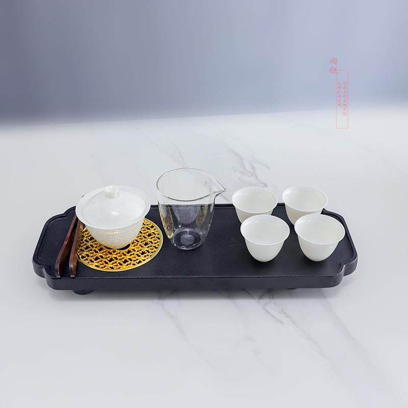 德化白瓷杯聚香盖碗精致小茶杯盘整套乌金石储水茶盘阳台茶具
