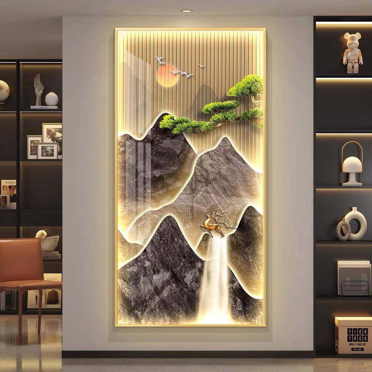 流水生财入户玄关装饰画过道走廊LED灯壁画新中式迎客松带灯挂画,农用物资,其他肥料,淘宝优惠券,粉丝福利购,淘宝优惠卷