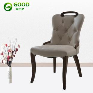 现货供应实木拉扣餐椅出口拉扣软包高背宴会椅酒店美式皮餐椅