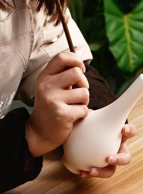 水花流星陶艺瓶素坯直口瓶高下白泥瓶/素烧花器陶吧釉彩绘小花花