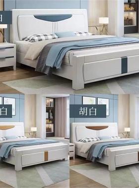 全实白色卧.8米双人简约主现代1压纹实木TFJ床1.5M经济木型储物床