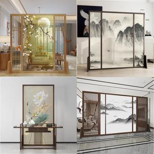新中式 实木客厅家办公室隔断进遮门居玄山关水HPE挡移动屏风座屏