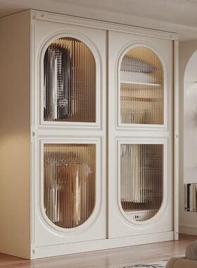 法式奶油门风推拉衣一门YTC到顶滑柜门移门柜家用卧室子欧式