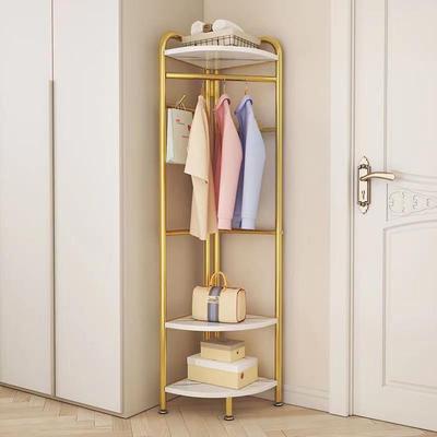 转角衣架家用卧RVI室落地可挂移动衣架带储筐物易衣物收简纳架
