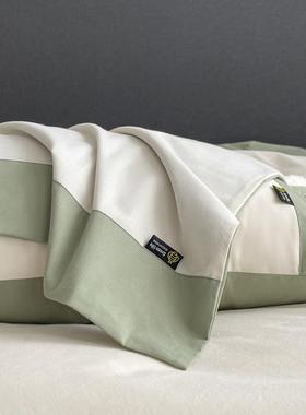 四件套全棉棉家用撞色被套南通家纺品床纯长棉纯色床笠式LIC4绒件