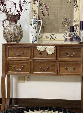 实木玄关台柜简美式SVS客厅入户玄关门厅过道装约饰柜靠玄关墙桌