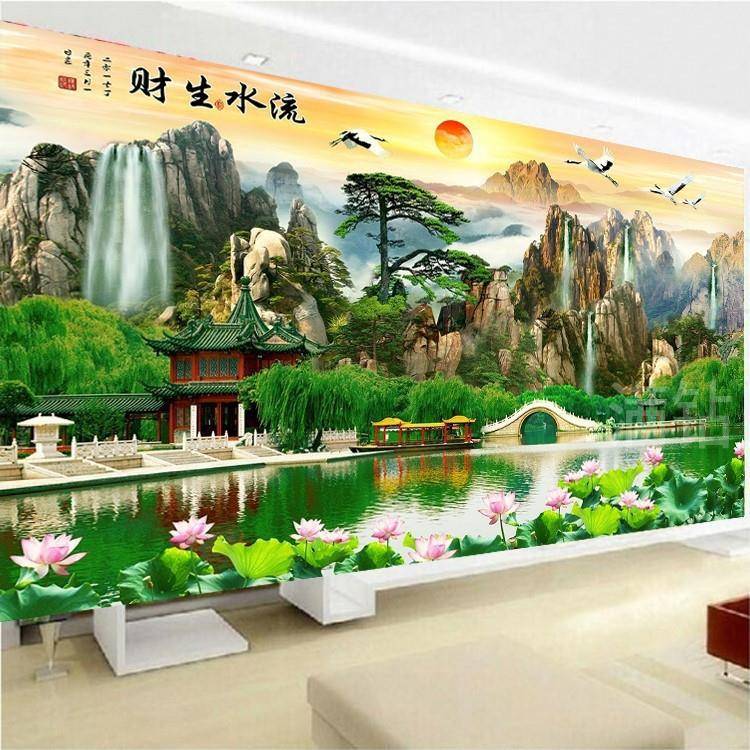满钻魔方钻客大厅圆中式山水风MLJ景钻石画厅幅客钻石画