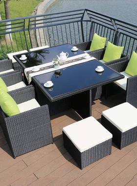 户外室桌椅别墅庭水院茶花园休闲藤椅套装组合防防晒EMB外藤编桌