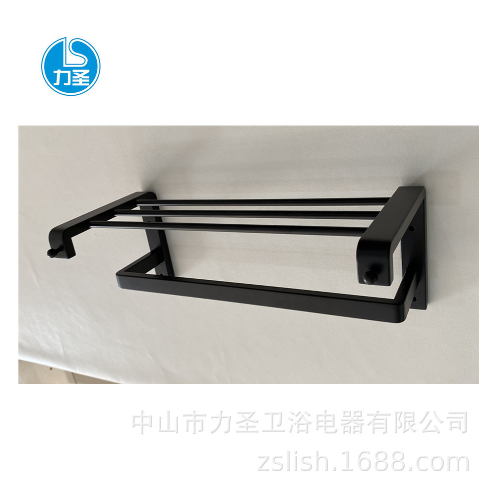 酒店浴室五金挂件浴巾毛巾架子浴室置物架时尚黑色挂钩衣服架