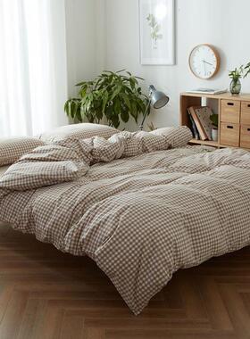 A类全棉水洗棉件套纯棉被套超裸柔睡床单学生宿舍四三OHJ套床笠件