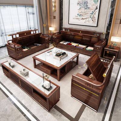 用乌金木中发UYH式实木发榫卯储物冬夏两用款沙别墅客厅家原木沙