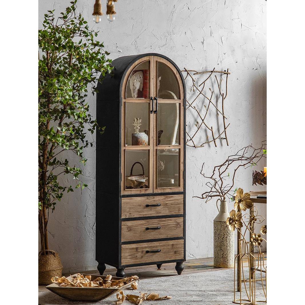 式乡村风示黑色做木色书柜酒柜美式复古边旧柜展柜子靠N1601墙法