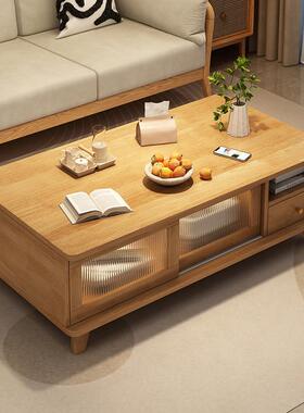 小型长方20形25客简约风旁厅实木ZXF茶几桌子原木茶桌新户款沙发