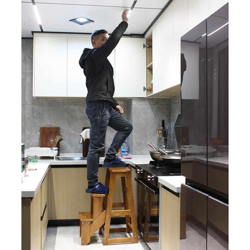 加高款全人木三层折叠梯梯凳老子家用木实梯置物架两用梯椅登248