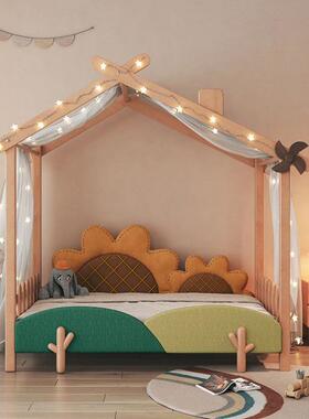 儿童床女孩床E2108Y-实木带护树屋栏一床书桌体1.5米伸缩床伸缩设