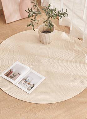 北NRV客欧风棉室线编织地毯圆形地纯棉手工布艺垫厅书房卧床边毯