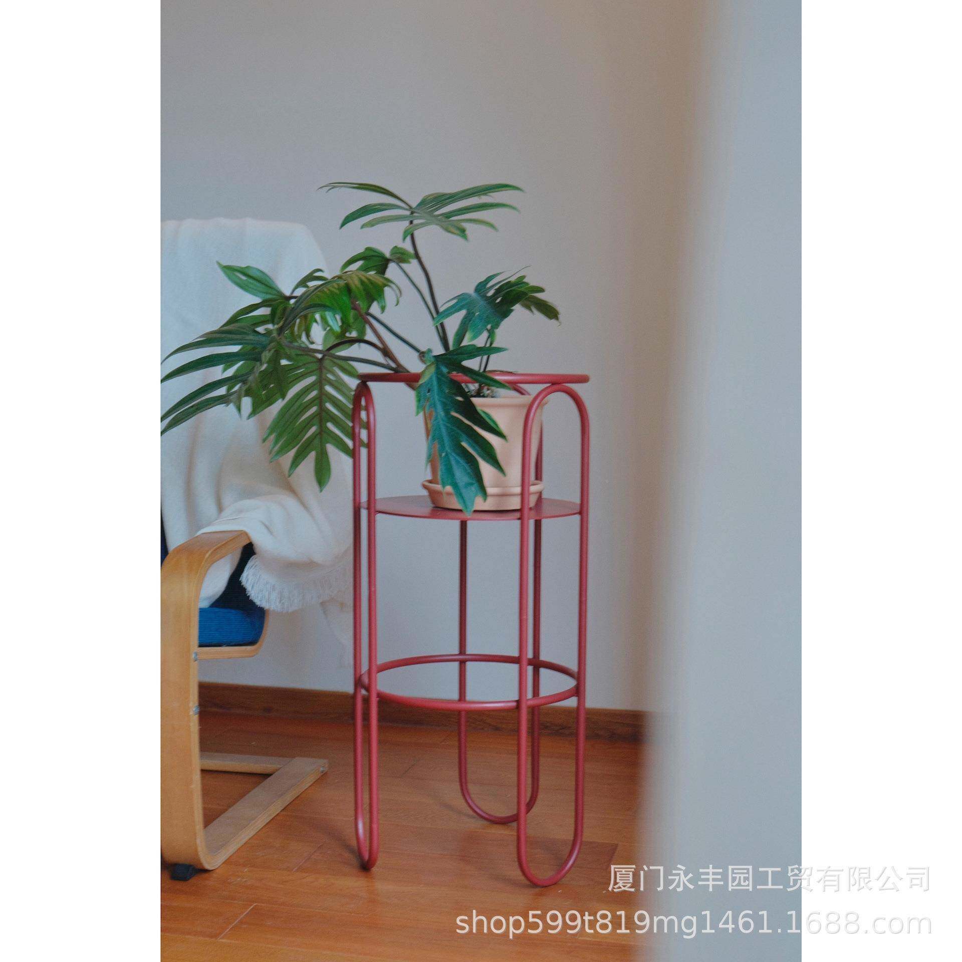 嘻所客复古红色物花架室内极约可移动设简计阳框架结构台花盆厅现
