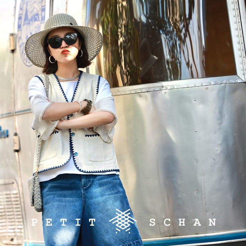 小闪随机的浪漫纯棉彩点色织贝壳绣法式文艺马甲外搭叠穿无袖上衣