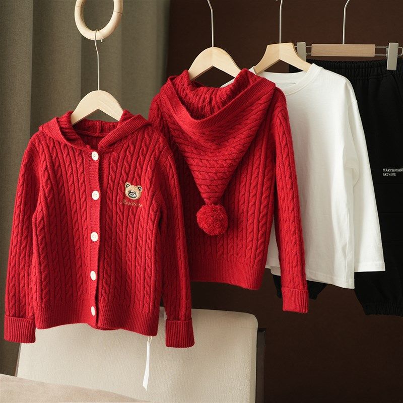 儿童可爱洋气外套 连帽毛衣 针织开衫  男童女童 秋冬款 童装