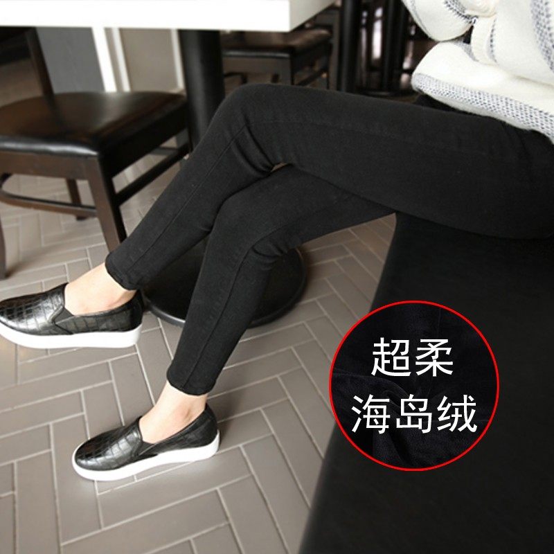 八分烟灰色加绒牛仔裤女春秋高腰黑色紧身百搭显瘦小脚九分铅笔裤