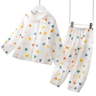 儿童立领长袖鼻炎空调房睡衣护颈纯棉薄夏女款男a类全棉开衫套装