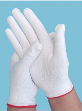 白色灰色黑色超薄尼龙手套13针劳保手套透气弹力薄款贴手工作男女