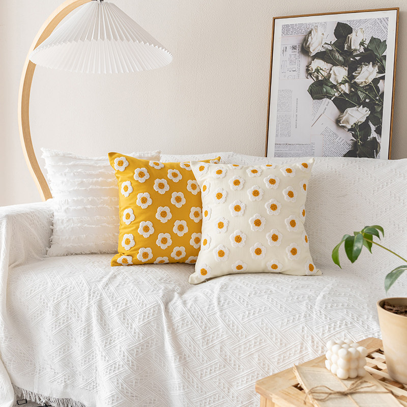 素雅流苏绣花腰枕抱枕靠垫卧室床上花朵靠枕套样板房沙发装饰靠背