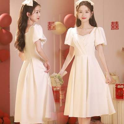 订婚礼服连衣裙白色日常可穿法式生日party裙领证登记晚装小礼服