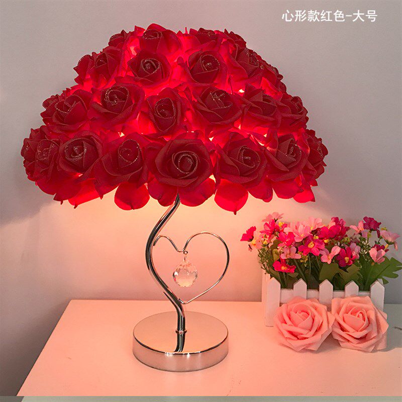 水晶台灯卧室床头灯创意婚庆婚房长明灯欧式温馨玫瑰花结婚礼物