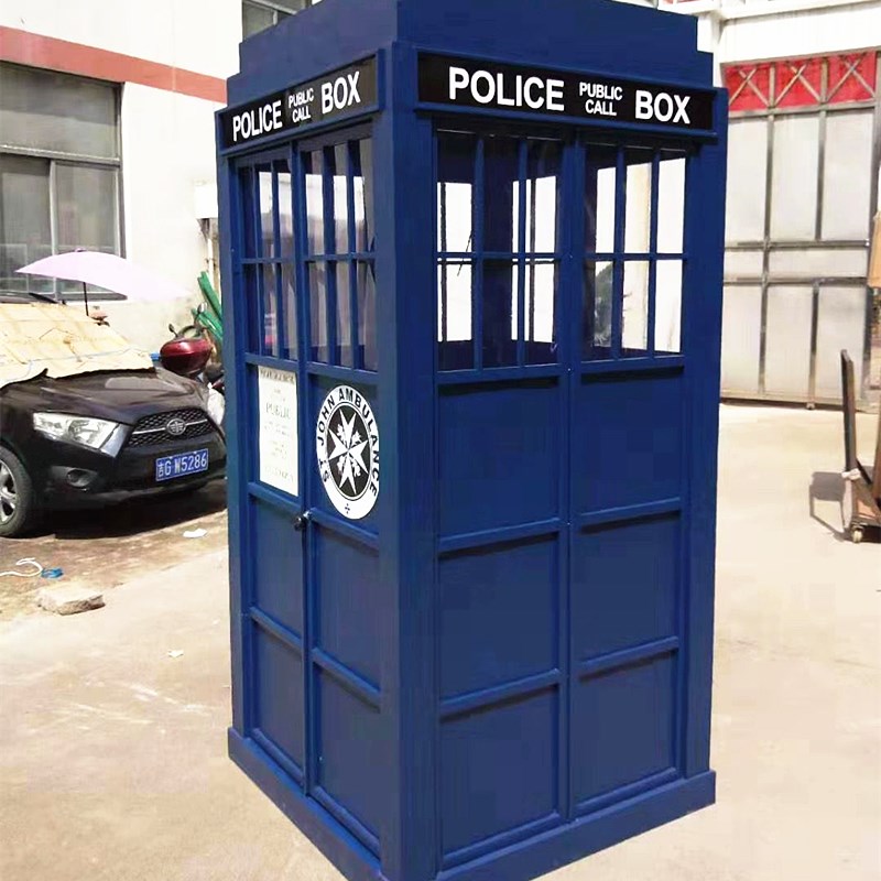 定制欧式复古红色电话亭铁艺摆件英伦工业风创意网红装饰道具模型