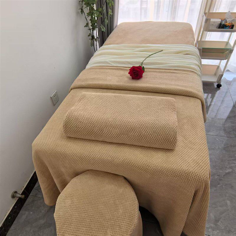 美容院床罩四件套菠萝格珊瑚绒加厚柔软吸水床上用品被子套件床单