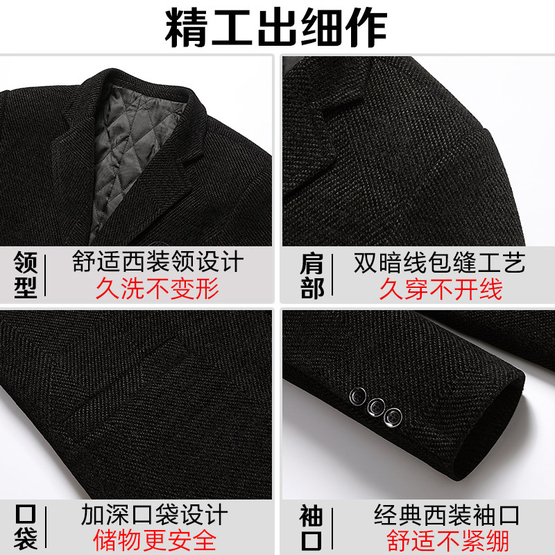 爸爸秋冬季外套装中老年人西装男中年单西服保暖便西爷爷加厚衣服