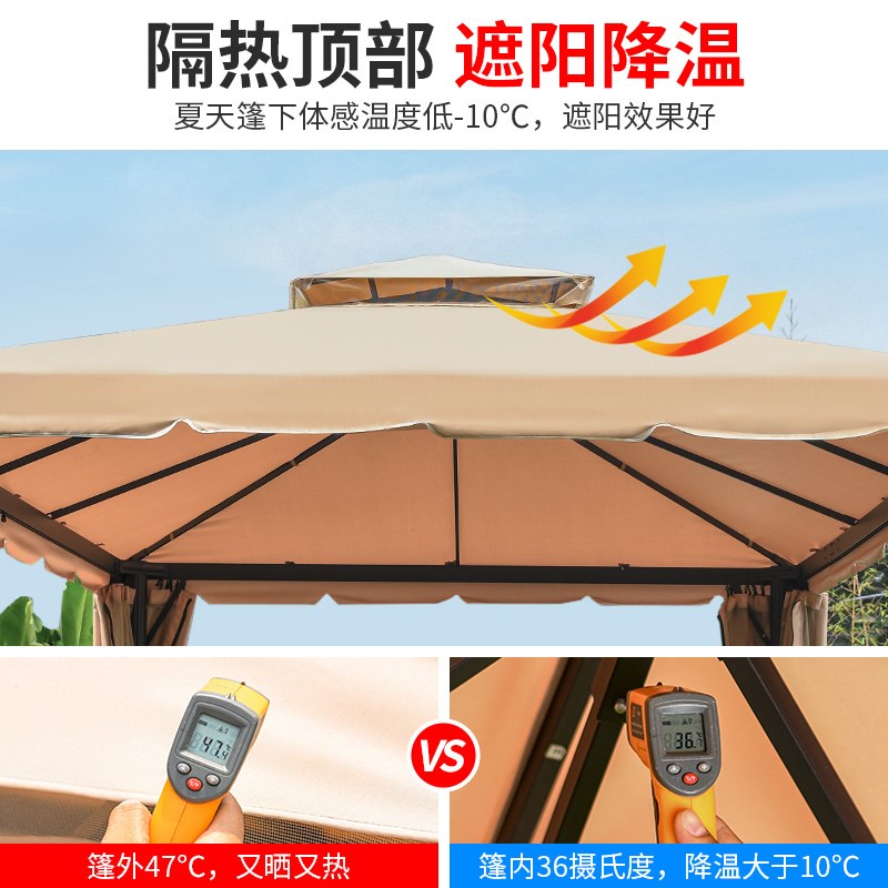 户外凉亭小木屋庭院花园农家乐农庄帐篷室外铁艺亭子四角凉亭